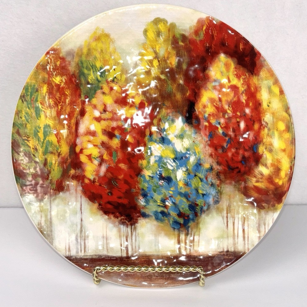 Pier 1 Imports Ironstone Abstract Trees Salad/Dessert Plate 8.5” Multicolor New